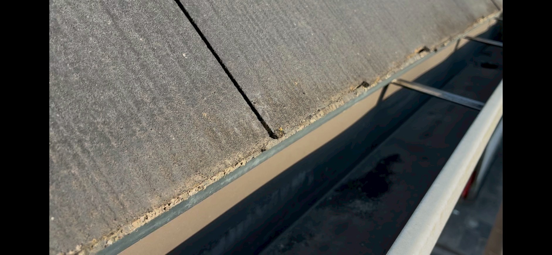 軒先に苔が発生しているスレート屋根